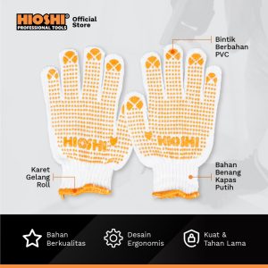 Sarung Tangan Kain Katun HD / Putih Bintik Oranye - HIOSHI - 12 Pasang