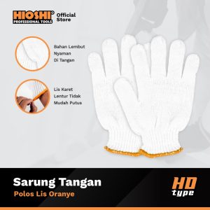 Sarung Tangan Kain Katun HD / Putih Lis Oranye - HIOSHI - 12 Pasang