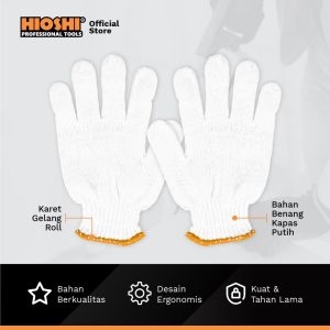 Sarung Tangan Kain Katun HD / Putih Lis Oranye - HIOSHI - 12 Pasang